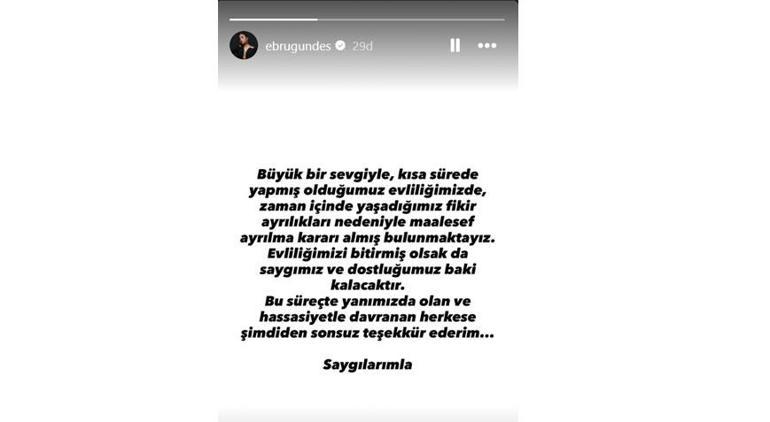 Son dakika: Ebru Gündeş boşanıyor Kararı Instagramdan duyurdu